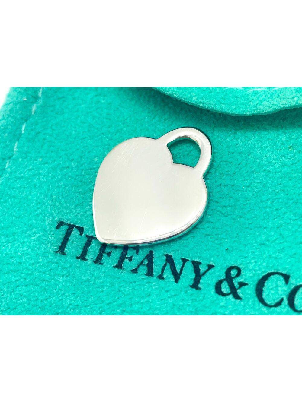 Tiffany & Co Blank Small Heart Charm Pendant Sterling Silver w/ Pouch